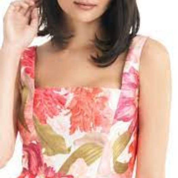 Nandashe Women's Floral Print Midi Dress - Scoop Neck Party Cocktail Dress With 3/4 Sleeves & Pockets